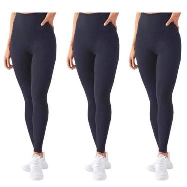 Imagem de Kit 3 Calça Legging Leg Feminina Academia Lisa Preta Cinza Cós alto Em
