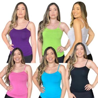 Imagem de Kit 6 Regata Blusinha Feminina de Alça Básica Alçinha Verão - Jinkings