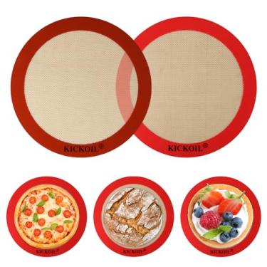 Imagem de Conjunto de 2 tapetes redondos de silicone para fritadeira de pizza de 22,8 cm, antiaderente, reutilizável, resistente ao calor, assadeiras para pão e biscoitos, torta, tortilha