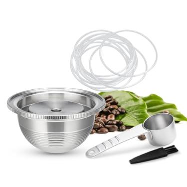 Imagem de HAILASRE Cápsulas de café reutilizáveis de aço inoxidável para cápsulas de café Nespresso Vertuoline GCA1 e ENV135 recarregáveis, tamanho 150 ml (1 cápsula com 15 anéis de silicone)