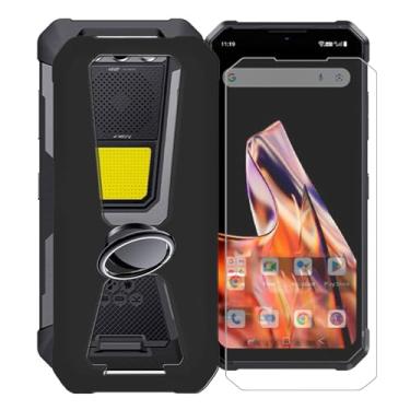 Imagem de KJYFOANI Capa Fossibot F106 Pro, [1 película protetora de vidro temperado], amortecedor de TPU macio à prova de choque, com suporte de anel de rotação de 360°, capa de telefone para Fossibot F106 Pro