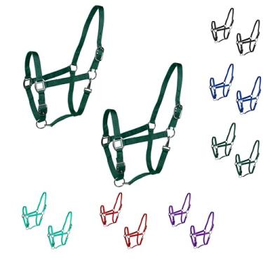 Imagem de Majestic Ally Pacote com 2 cabresto ajustável para cavalos – queixo e coroa ajustáveis – Gancho de pressão costurado na garganta - Ferragens resistentes com acabamento em ouro rosa ou níquel preto –