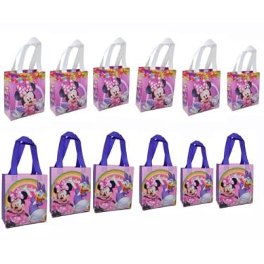 Imagem de Minnie Mouse de qualidade premium, não tecido, lembrancinha de festa, reutilizável, pequenos sacos de presente (12 sacos), rosa