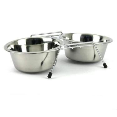 Imagem de Comedouro para Cachorro Gato Duplo Inox Suspenso 240ml - The Pets Bras