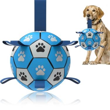 Imagem de Brinquedo de bolas de futebol com cordas para cães, brinquedos interativos para cães de cabo de guerra, presentes de aniversário de filhotes, brinquedo aquático para cães, bolas duráveis para cães