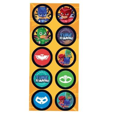 Imagem de Adesivo Redondo Pj Masks- Pacote com 3 Cartelas com 10 unidades cada. 