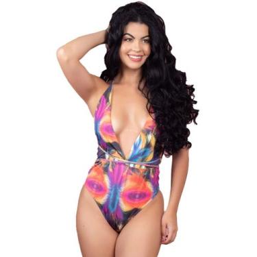 Imagem de Maiô Body Vekyo 6 Amarrações Estampado Sem Bojo Praia, M, Rosa, Femini