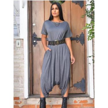 Imagem de Macacao Saruel Plus Size Longo Viscolycra Bolso Feminino max cargo - M