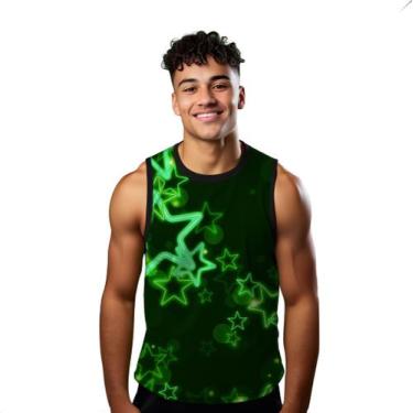Imagem de Camiseta Regata Verão Estilo Moda Praia Estrelas Neon Verde Green 846 