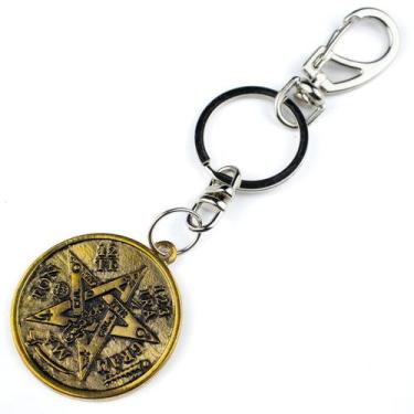 Imagem de Chaveiro Tetragramaton Proteção 10 cm em Metal Dourado - Lua Mística -