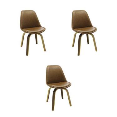Imagem de Kit 3 Cadeiras Jantar Lis Marrom Poliuretano - Rivatti