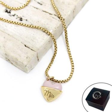 Imagem de Colar Corrente Veneziana Coração Rosa Mãe Banhado a Ouro com Fecho Pin