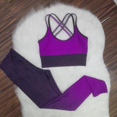 Imagem de Conjunto Legging Top trançado Academia Suplex - Bella fitness, Roxo, M