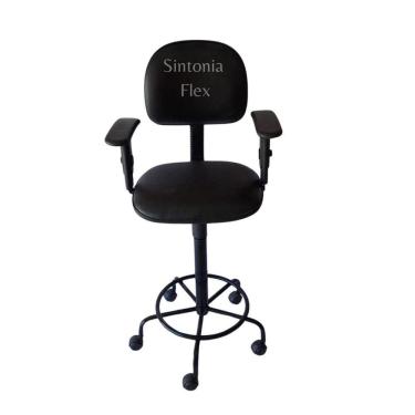 Imagem de Cadeira secretaria caixa alta - braço com regulagem  de altura  com rodízio  pra balcão recepção -mercado corano preto