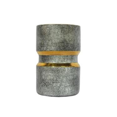 Imagem de Vaso Pequeno Porcelana Texturizada Cinza Filete Dourado Luxo - LUXdéco