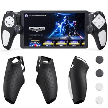 Imagem de FUNDIARY Silicone Non-Slip Grip Protective Cases for PS Portal, White+Black for PlayStation Portal Left and Right Controller Skin, Scratch-Resistant All-Around Protection Accessories with 4 Thumb Caps