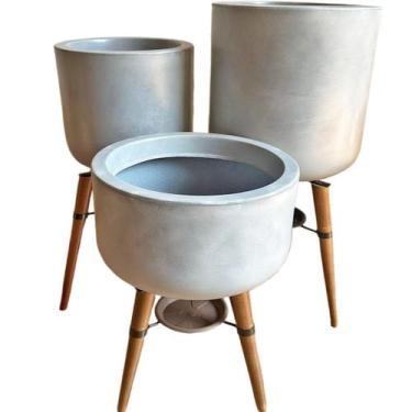 Imagem de Kit 3 Vasos Para Plantas e Decoração com Tripé de Madeira - Alpe & Ari