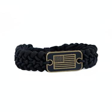 Imagem de VIKENNIA Pulseiras Paracord - Pulseiras de tamanho ajustável com pingente de bronze da bandeira dos EUA - 550 pulseiras de sobrevivência paracord para caminhadas, acampamento e viagens ao ar livre -