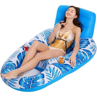 Imagem de Boias de espreguiçadeira de piscina, jangadas de piscina para adultos, poltrona reclinável, grande, para bronzeamento, água, flutuante, com encosto para os pés, suporte de copo para piscina, praia,