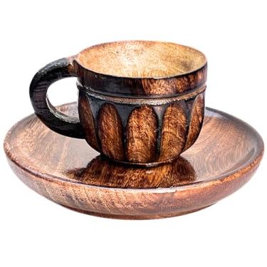 Imagem de Conjunto de xícaras e pires de madeira feitos à mão com pires de madeira, utensílios de bebida ecológicos naturais para café, chá e café expresso, ideia de presente exclusiva, conjunto de 2 pires