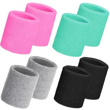 Imagem de Willbond Pacote com 8 pulseiras esportivas pulseiras esportivas de tênis neon 80s algodão grosso ginástica pulseira esportiva internacional esportiva para festa masculina e feminina (verde, rosa