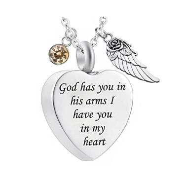 Imagem de Colar de urna memorial God has You in his Arms with Angel Wing Charm Cremation Ashes Jewelry com cristal de pedra do mês de aniversário 20 x 25 mm