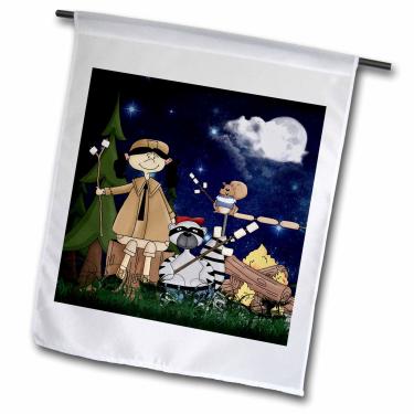 Imagem de 3dRose fl_101837_1 Bandeira de jardim de escoteiro para meninas na floresta com esquilo e marshmallows (30,5 x 45,7 cm)