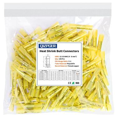 Imagem de Qizpcer 100 Pcs Conectores de Extremidade Termorretráteis Amarelos, 12-10 Awg Terminais de Crimpagem À Prova D'Água Conectores de Fio Elétrico Emenda para Fuzileiro Naval, Cabo, Ferramenta de Fiação,