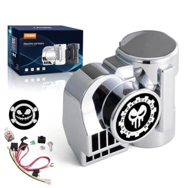 Imagem de FARBIN Buzina de ar para carros, caminhões, motocicletas, com tampa de buzina, prata, 12 V, 150 DB, som de trem, buzina de carro, buzina super alta para caminhão, caminhão, barco, captador (12 V,