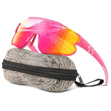 Imagem de Kegrimi Óculos de sol polarizados de beisebol infantil: óculos de sol esportivos para meninos e meninas de 6 a 12 anos, óculos de sol juvenis para ciclismo, corrida, Armação rosa A22 - Lente rosa,