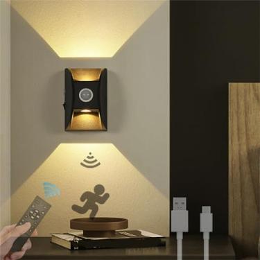 Imagem de Luminária de parede interna com controle remoto, luminária de parede regulável, recarregável, operada por bateria, luminária de parede com interruptor, luzes de parede com sensor de moviment