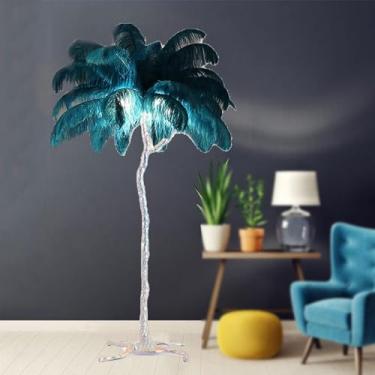 Imagem de Luminária de chão moderna, luminária de chão de penas de avestruz com 3 cores reguláveis, corpo de luz prateada, lâmpada decorativa de penas, luminária de chão romântica para sala de estar e quarto