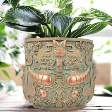 Imagem de Midogaigai Vaso de rosto tribal vintage, vasos de plantas misteriosos exclusivos com drenagem, vasos de flores suculentas ecléticos pequenos para plantas externas e internas, vaso de jardim boho