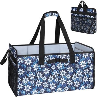 Imagem de Sacola utilitária extragrande com moldura de arame reutilizável, sacolas de compras dobráveis e resistentes para mantimentos, sacolas dobráveis com alças para carregar cargas pesadas, porta-malas de