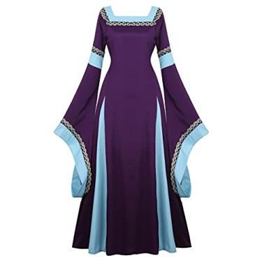 Imagem de Zhitunemi Fantasia renascentista feminina, vestido camponesa, fantasia de Halloween, vestido retrô, Roxa, G