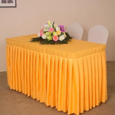 Imagem de Toalha de mesa retangular de cor sólida toalha de mesa com saia para conferências, escritório, hotel, exposição, toalha de mesa longa, lavável - dourado||40 x 140 cm