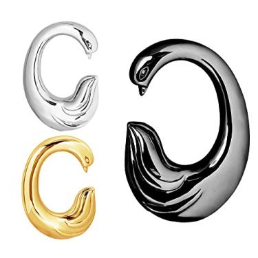 Imagem de DEWGEM Cabides Pesados de Cisne Exclusivos para Túneis de Orelha Bonitos de Aço Inoxidável Kits de Alongamento de Orelha Medidores Pendurados para Mulheres Tamanho 2G 0G 00G, Metal, Sem pedras