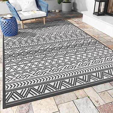 Imagem de Tapete para ambientes externos, 1,2 x 1,8 m, texturizado, tecido plano, para uso externo, antiderrapante, para ambientes internos e externos, com revestimento de partículas de borracha, boho para área