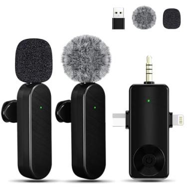 Imagem de Tearstone Microfone Lavailer sem fio para iPhone, Android, câmera, mini microfone profissional sem fio, microfone condensador de lapela 3 em 1 para entrevista, vídeo, podcast, Vlog, YouTube, ASMR