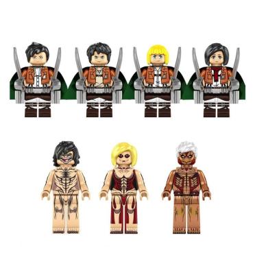 Imagem de Kit 7 Bonecos Attack On Titan  Levi Mikasa Eren Anime Blocos De Montar
