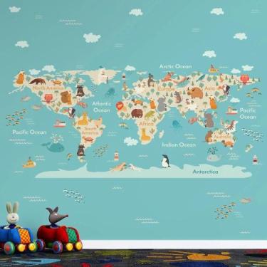 Imagem de Papel de Parede Infantil Mapa Mundi  Educativo, Lúdico e Colorido - Al