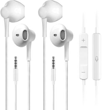 Imagem de Fones de ouvido com fio, pacote com 2, fones de ouvido estéreo de alta fidelidade, com controle de volume de microfone, compatível com smartphones, laptops, tablets, smartphones Android, serve para