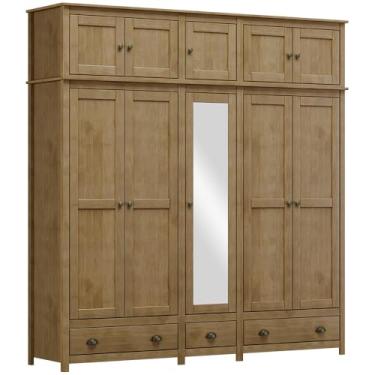Imagem de Guarda Roupa 10P 3G Espelho Madeira Maciça 220 cm 9139 Freijo Milani Store