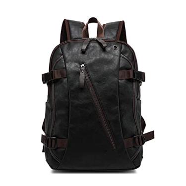 Imagem de Mochila masculina vintage bolsas de couro da moda bolsa de computador bolsa de bolso mochila de viagem para homens(Black coffee)