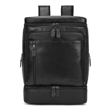 Imagem de Mochila masculina retrô artesanal de couro de vaca mochila de viagem para homens bolsa de viagem casual para homens(Black)