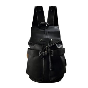 Imagem de Mochila vintage de couro genuíno para homens, mochila de grande capacidade multifuncional retrô de 15 polegadas para laptop bolsa de couro de vaca(Black)