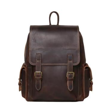 Imagem de Mochila masculina retrô de couro, mochila de viagem para homens, bolsa estilo comércio de couro genuíno(Darkbrown)