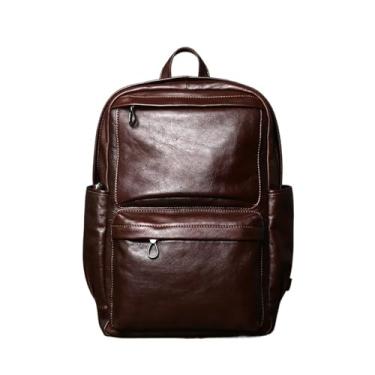 Imagem de Mochila masculina de couro genuíno, bolsa retrô de couro casual para computador, bolsa de viagem fashion para homens(Coffee)