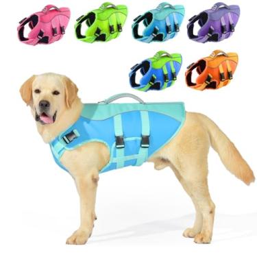 Imagem de PETDSH Colete salva-vidas grande para cães de alta flutuação, colete salva-vidas refletivo para cachorros com flutuabilidade superior e alça de resgate, coletes flutuantes ajustáveis para cães
