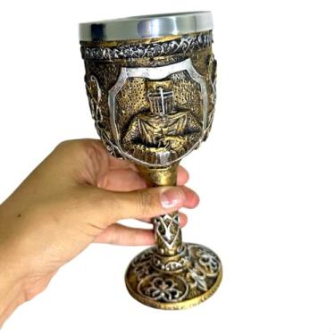Imagem de Cálice Taça de Vinho Guerreiro Medieval em Resina e Alumínio Decoração Casa Bar